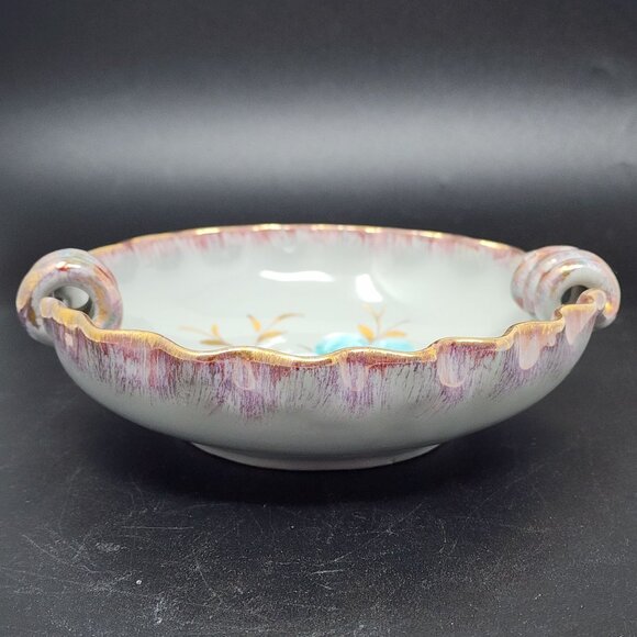 Hand Painted Italian Pottery Bowl Flowers Ruffled Purple Gold 6" VTG MCM - Picture 5 of 10